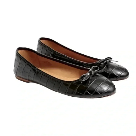 J. Crew Factory Black Croc-Embossed Flats - Picture 1 of 9
